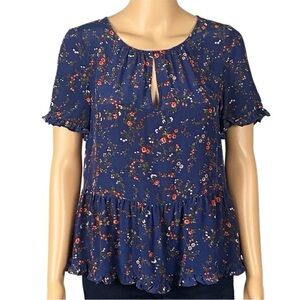 MADEWELL 100% “Silk Stanza Ruffle-Hem” top in “Moonless Floral”. Size XS. EUC